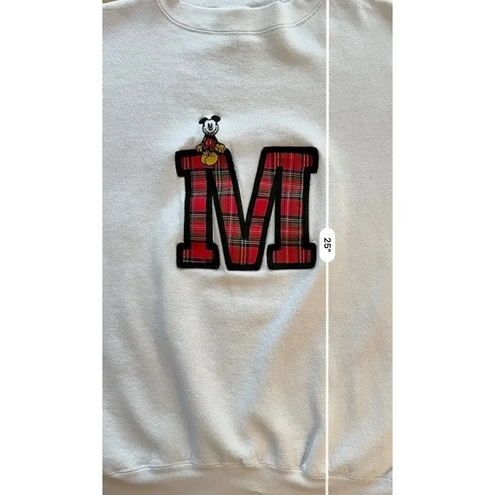 Vintage Mickey & Co Crewneck Sweatshirt Red Plaid M Patch Mickey Mouse - Picture 10 of 11